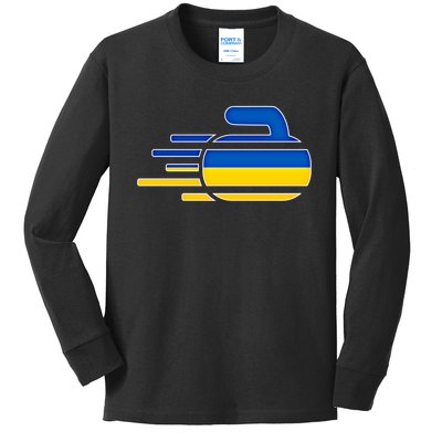 Ukraine Curling Fans Jersey Ukrainian Curlers Winter Sports Meaningful Gift Kids Long Sleeve Shirt