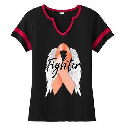 Uterine Cancer Fighter Peach Ribbon Angel Wings Survivor Meaningful Gift Ladies Halftime Notch Neck Tee