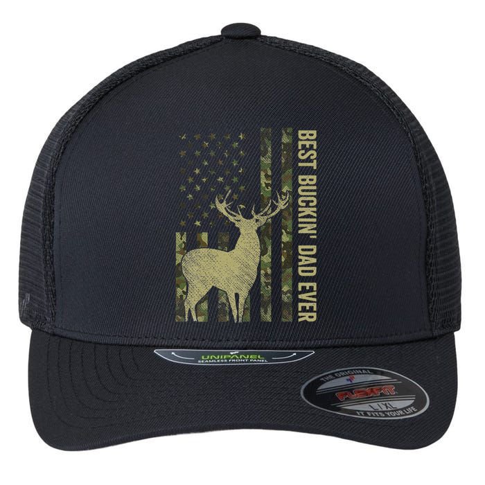 USA Camo Flag Best Buckin Dad Ever Deer Hunting Fathers Day Flexfit Unipanel Trucker Cap