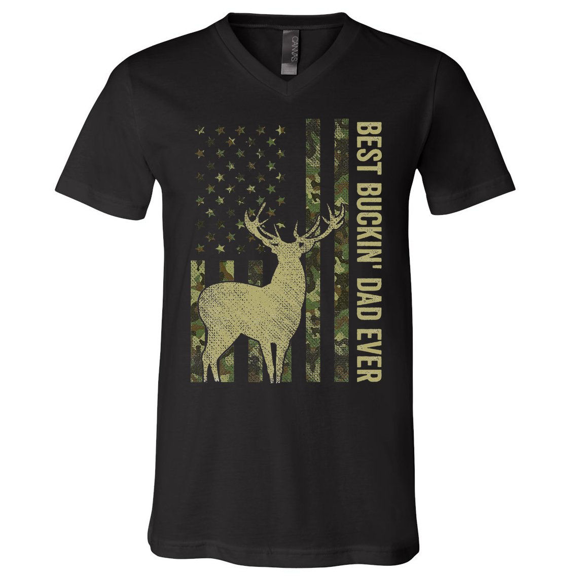 USA Camo Flag Best Buckin Dad Ever Deer Hunting Fathers Day V-Neck T-Shirt