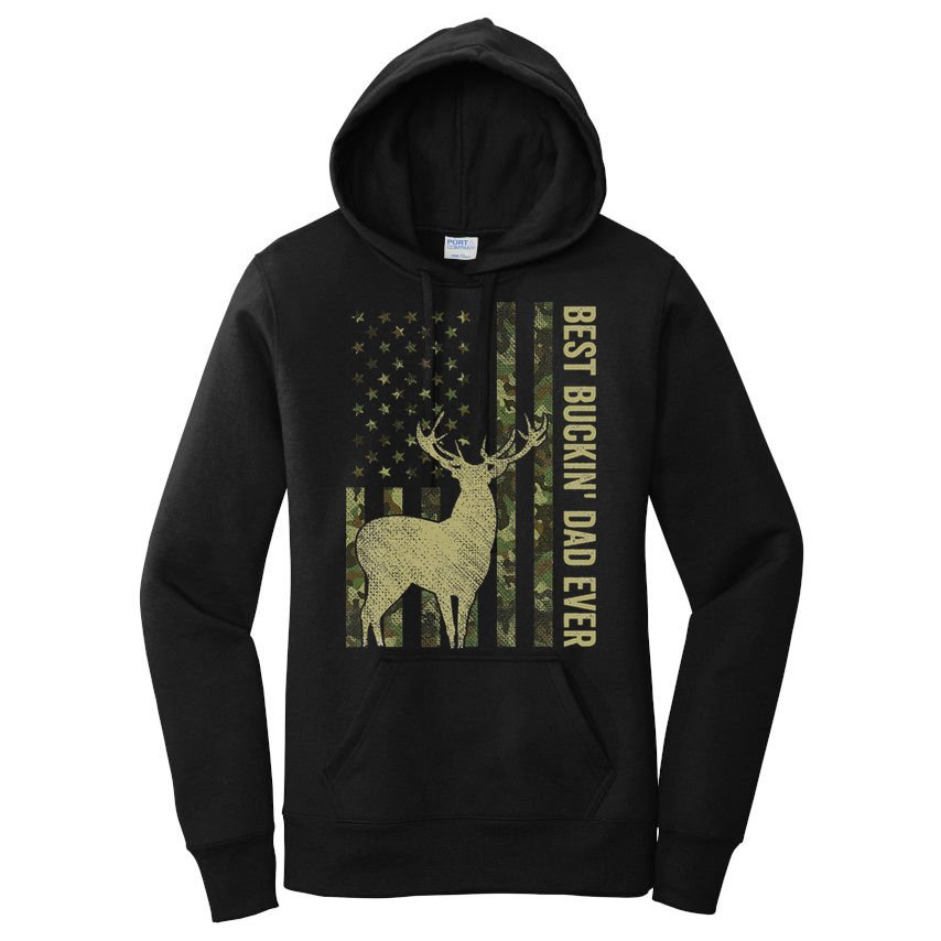 USA Camo Flag Best Buckin Dad Ever Deer Hunting Fathers Day Women's Pullover Hoodie