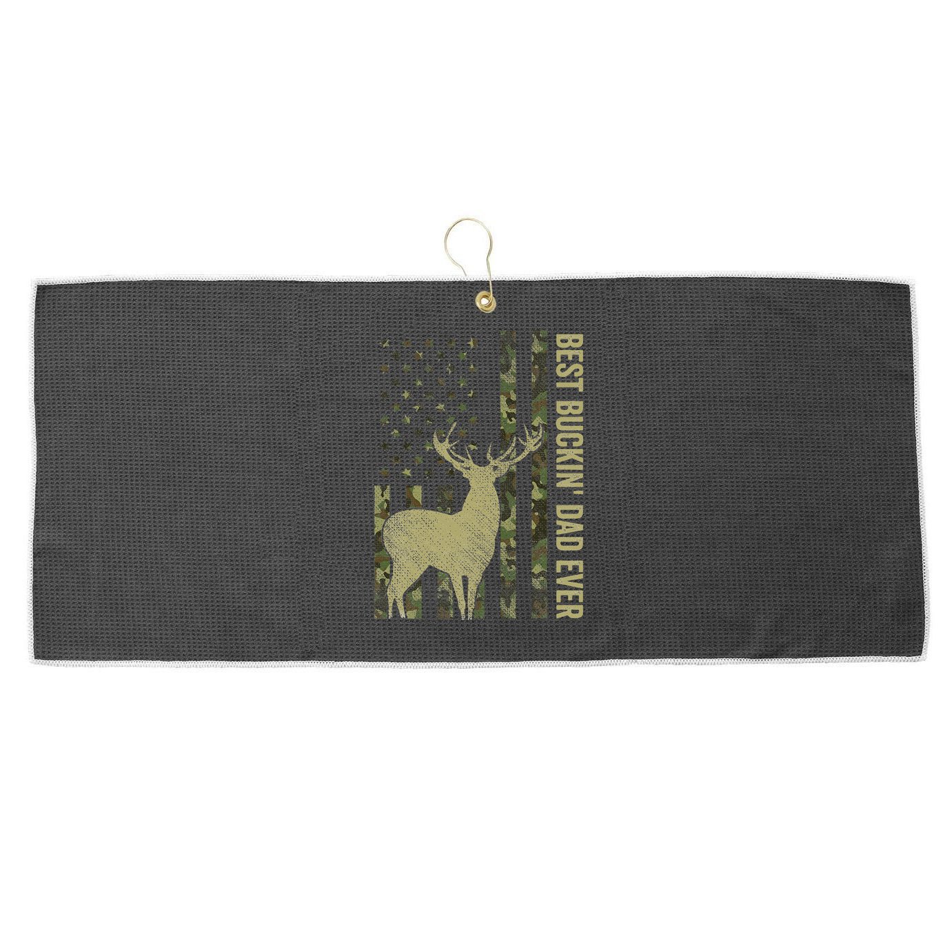 USA Camo Flag Best Buckin Dad Ever Deer Hunting Fathers Day Large Microfiber Waffle Golf Towel
