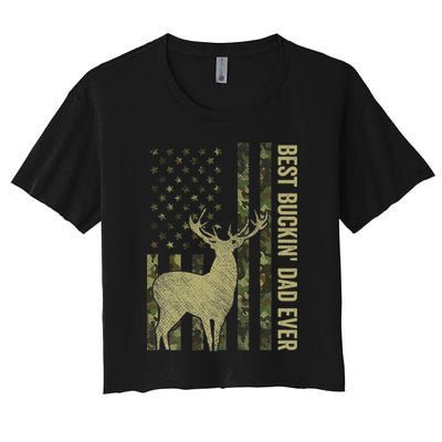 USA Camo Flag Best Buckin Dad Ever Deer Hunting Fathers Day Crop Top