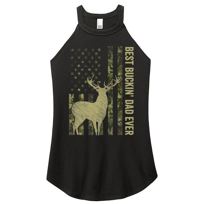 USA Camo Flag Best Buckin Dad Ever Deer Hunting Fathers Day Women's Perfect Tri Rocker Tank