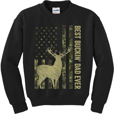 USA Camo Flag Best Buckin Dad Ever Deer Hunting Fathers Day Kids Sweatshirt