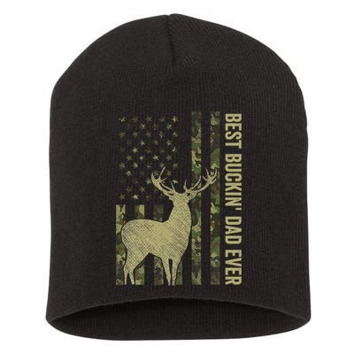 USA Camo Flag Best Buckin Dad Ever Deer Hunting Fathers Day Short Acrylic Beanie