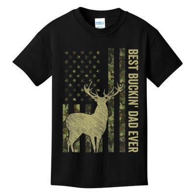 USA Camo Flag Best Buckin Dad Ever Deer Hunting Fathers Day Kids T-Shirt