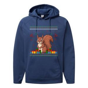 Ugly Christmas Funny Squirrel Lovers Xmas Holiday Gift Performance Fleece Hoodie