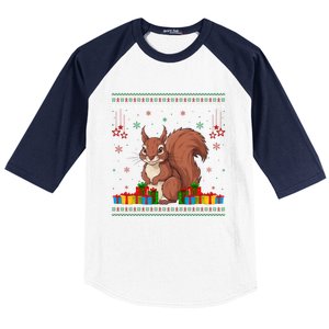 Ugly Christmas Funny Squirrel Lovers Xmas Holiday Gift Baseball Sleeve Shirt