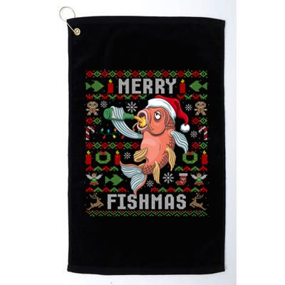 Ugly Christmas Fish Merry Fishmas Christmas Gift Platinum Collection Golf Towel