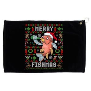 Ugly Christmas Fish Merry Fishmas Christmas Gift Grommeted Golf Towel