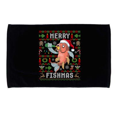 Ugly Christmas Fish Merry Fishmas Christmas Gift Microfiber Hand Towel