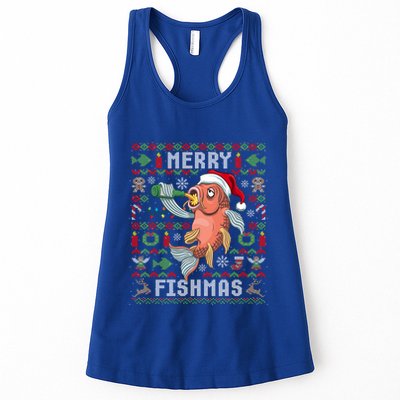 Ugly Christmas Fish Merry Fishmas Christmas Gift Womens Tank Top