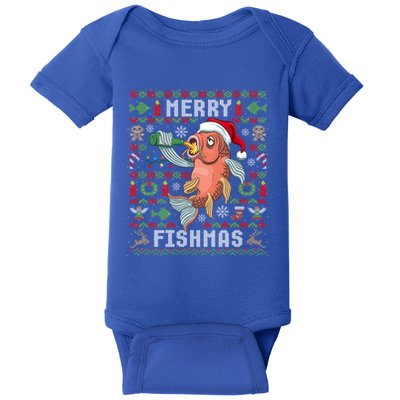 Ugly Christmas Fish Merry Fishmas Christmas Gift Baby Bodysuit