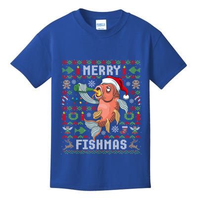 Ugly Christmas Fish Merry Fishmas Christmas Gift Kids T-Shirt