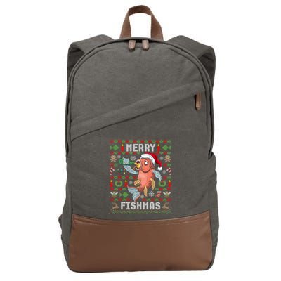Ugly Christmas Fish Merry Fishmas Christmas Gift Cotton Canvas Backpack