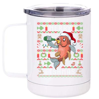 Ugly Christmas Fish Merry Fishmas Christmas Gift 12 oz Stainless Steel Tumbler Cup