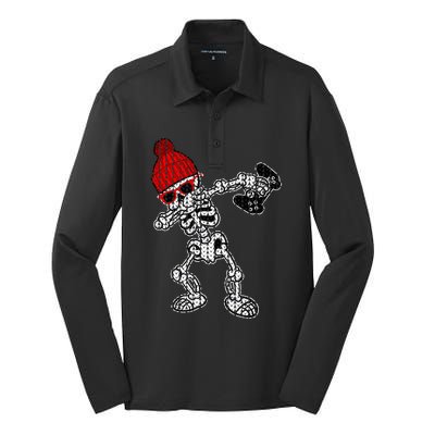 Ugly Christmas Funny Video Game Santa Dabbing Skeleton Gift Cute Gift Silk Touch Performance Long Sleeve Polo