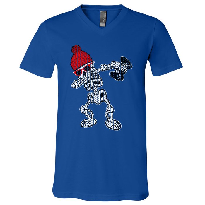 Ugly Christmas Funny Video Game Santa Dabbing Skeleton Gift Cute Gift V-Neck T-Shirt