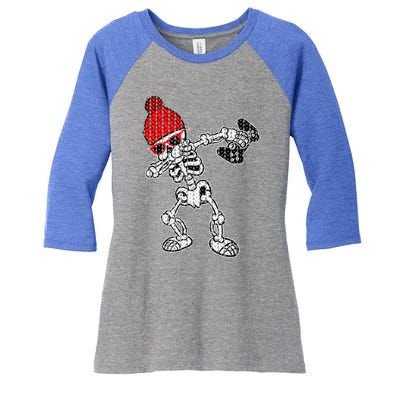 Ugly Christmas Funny Video Game Santa Dabbing Skeleton Gift Cute Gift Women's Tri-Blend 3/4-Sleeve Raglan Shirt