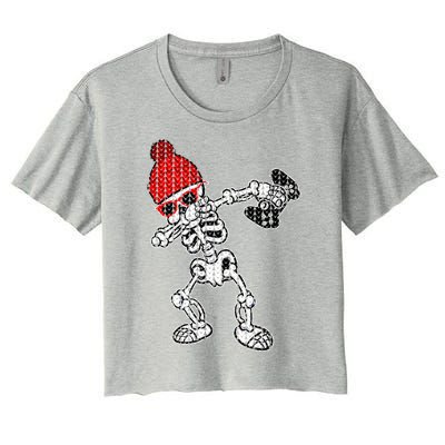 Ugly Christmas Funny Video Game Santa Dabbing Skeleton Gift Cute Gift Women's Crop Top Tee