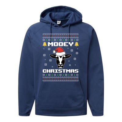 Ugly Christmas Farm Cow Santa Claus Mooey Christmas Gift Performance Fleece Hoodie