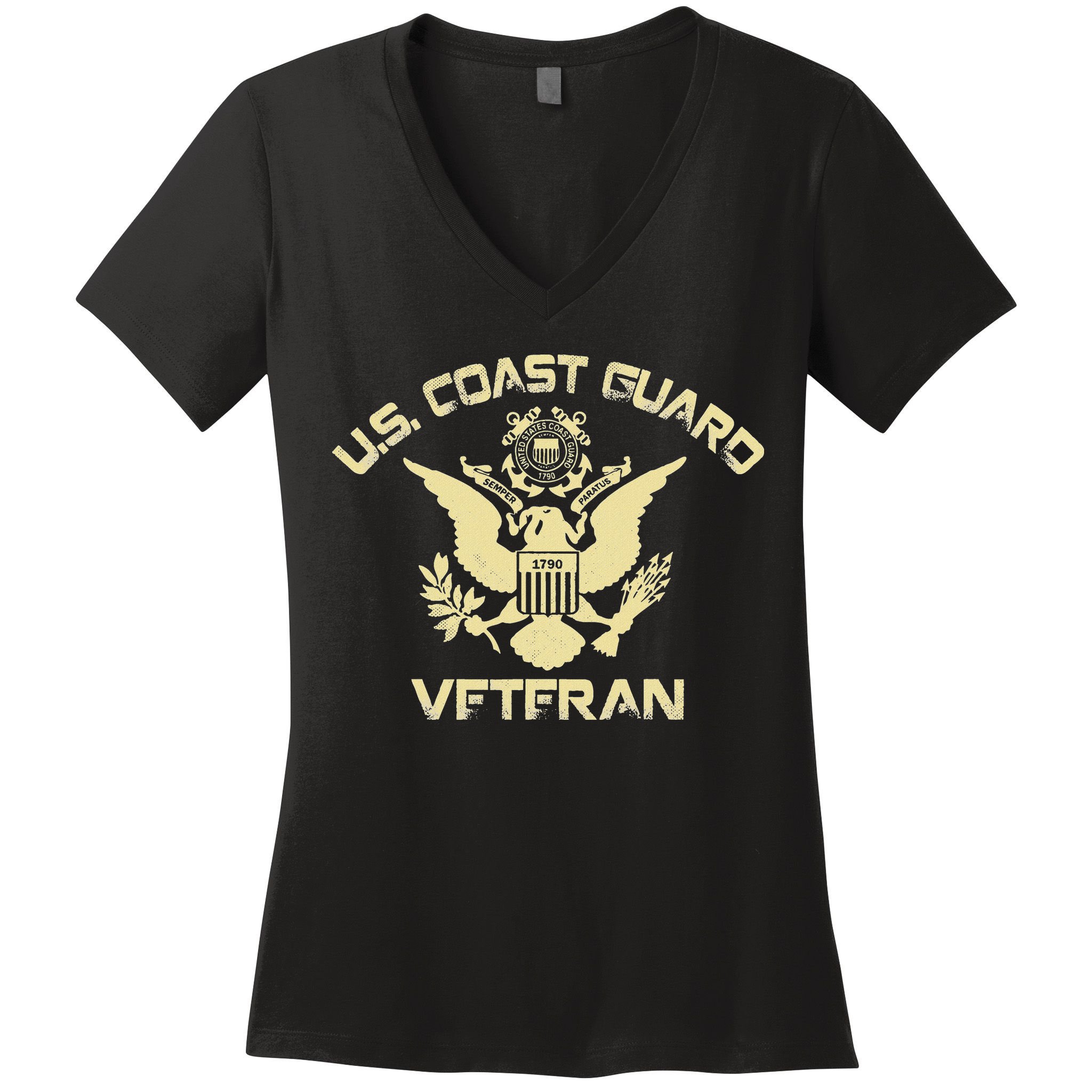 U.S. Coast Guard Veteran Eagle Vintage Veterans Day Women's V-Neck T-Shirt