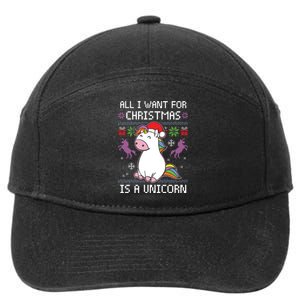 Ugly Christmas Gift All I Want For Christmas Is A Unicorn 7-Panel Snapback Hat