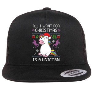 Ugly Christmas Gift All I Want For Christmas Is A Unicorn Flat Bill Trucker Hat