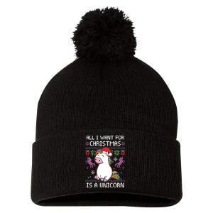 Ugly Christmas Gift All I Want For Christmas Is A Unicorn Pom Pom 12in Knit Beanie