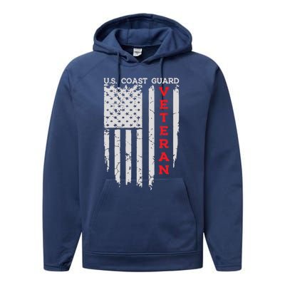 Us Coast Guard Veteran Uscg American Flag Performance Fleece Hoodie