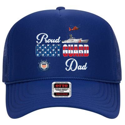 Us Coast Guard Dad Uscg American Flag Vintage Cool Gift High Crown Mesh Back Trucker Hat