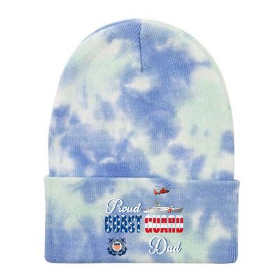 Us Coast Guard Dad Uscg American Flag Vintage Cool Gift Tie Dye 12in Knit Beanie