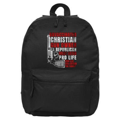 Unvaccinated Christian Gun Owner Republican Meat Eater 16 in Basic Backpack