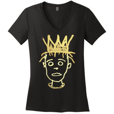 Urban Crown Graffiti Art Streetwear Expressive Drip Ink Women's V-Neck T-Shirt