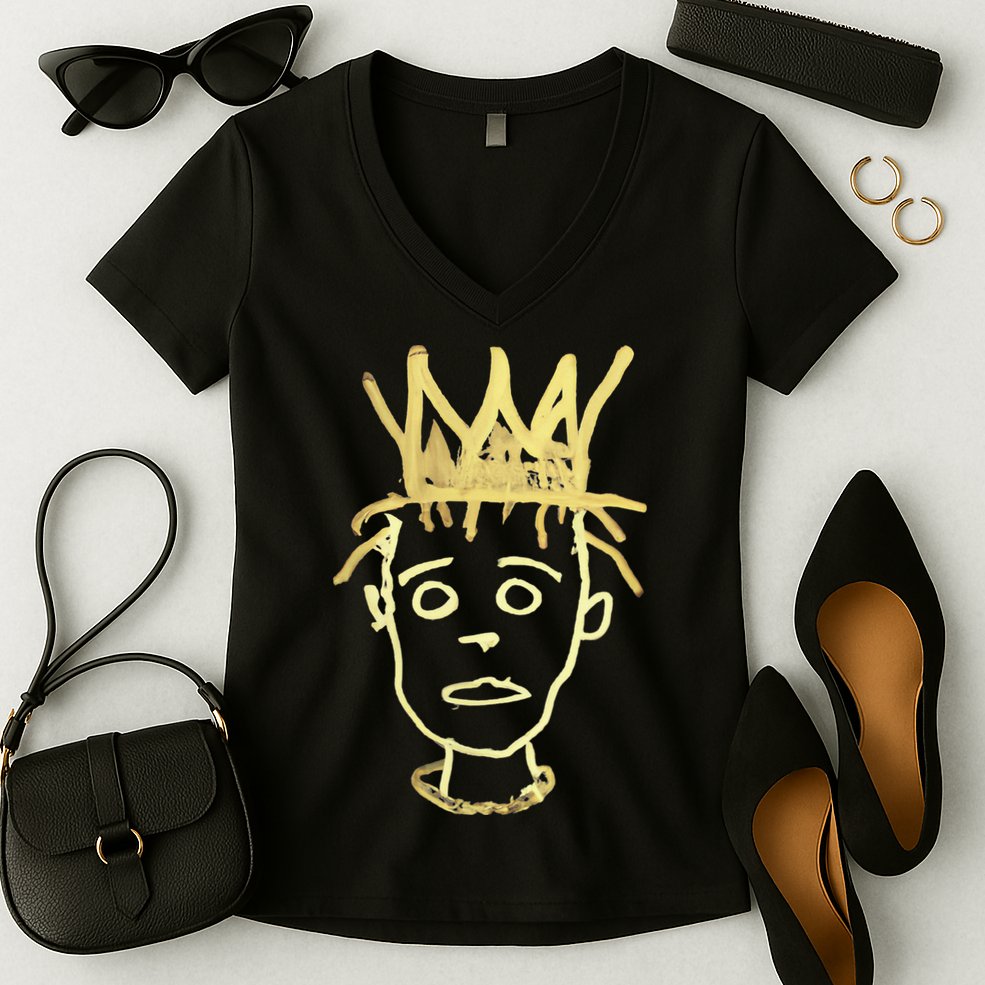 Urban Crown Graffiti Art Streetwear Expressive Drip Ink Women's V-Neck T-Shirt
