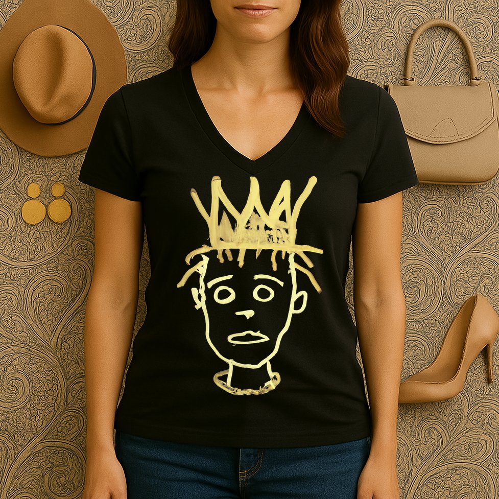 Urban Crown Graffiti Art Streetwear Expressive Drip Ink Women's V-Neck T-Shirt