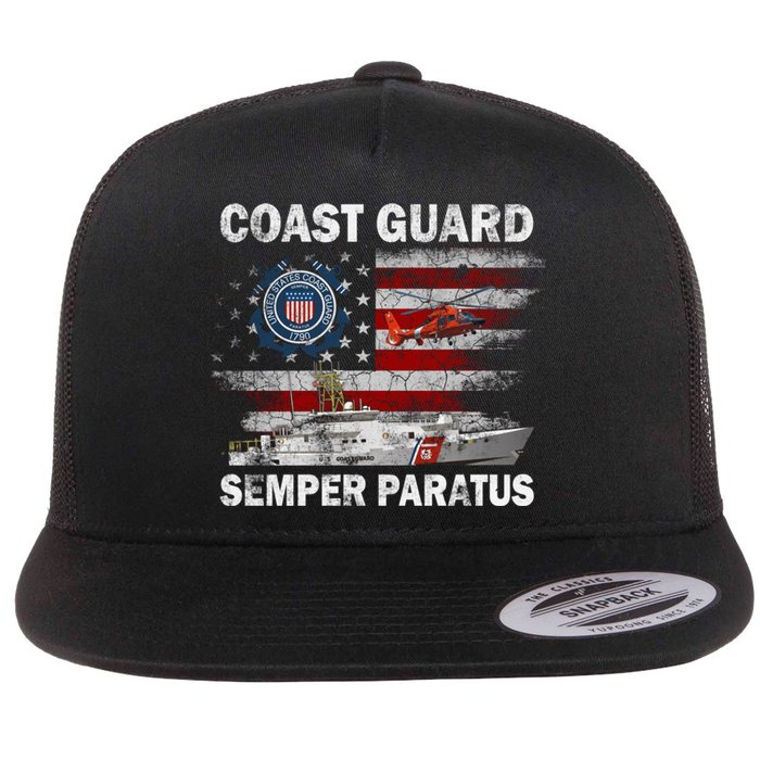 U.S. Coast Guard USCG SEMPER PARATUS Flag Vintage Pullover Hoodie Flat Bill Trucker Hat