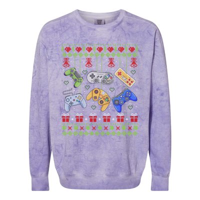 Ugly Christmas Gamers Video Game Controller Santa Elf Colorblast Crewneck Sweatshirt