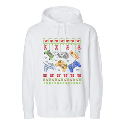 Ugly Christmas Gamers Video Game Controller Santa Elf Garment-Dyed Fleece Hoodie