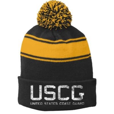 Us Coast Guard Uscg United States Anchor Stripe Pom Pom Beanie