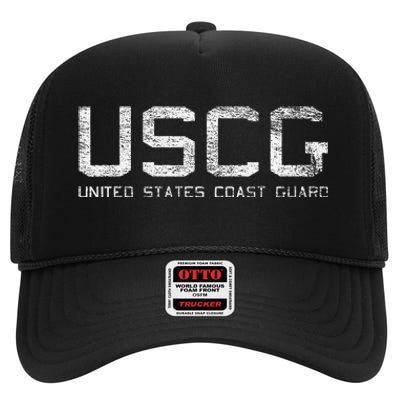 Us Coast Guard Uscg United States Anchor High Crown Mesh Back Trucker Hat