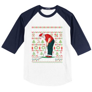 Ugly Christmas Golf Santa Claus Pun Gift Baseball Sleeve Shirt