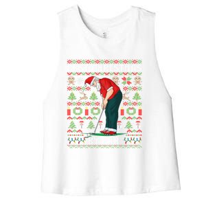 Ugly Christmas Golf Santa Claus Pun Gift Women's Racerback Cropped Tank