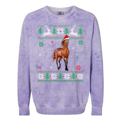 Ugly Christmas Horse Lover Santa Hat Animals Xmas Gift Colorblast Crewneck Sweatshirt