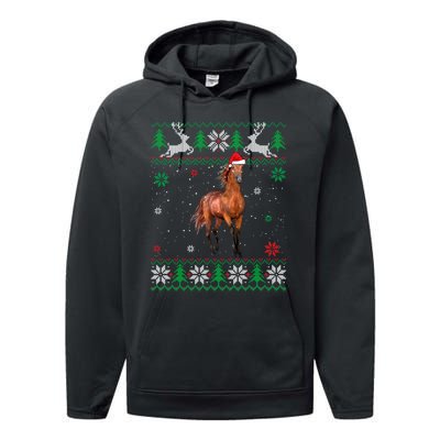 Ugly Christmas Horse Lover Santa Hat Animals Xmas Gift Performance Fleece Hoodie