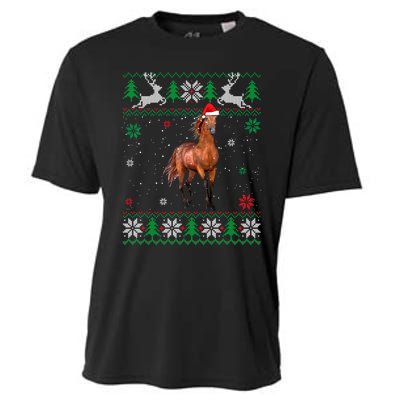 Ugly Christmas Horse Lover Santa Hat Animals Xmas Gift Cooling Performance Crew T-Shirt