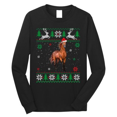 Ugly Christmas Horse Lover Santa Hat Animals Xmas Gift Long Sleeve Shirt