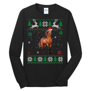 Ugly Christmas Horse Lover Santa Hat Animals Xmas Gift Tall Long Sleeve T-Shirt