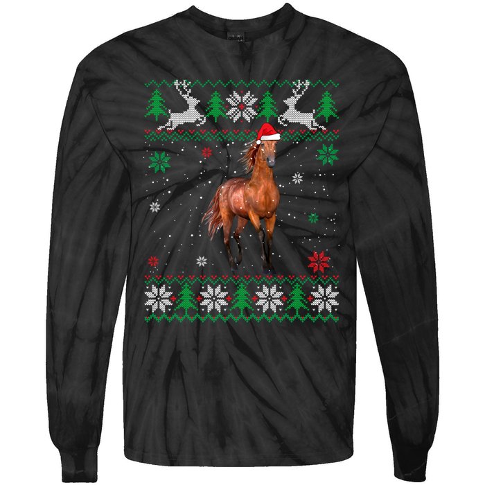 Ugly Christmas Horse Lover Santa Hat Animals Xmas Gift Tie-Dye Long Sleeve Shirt